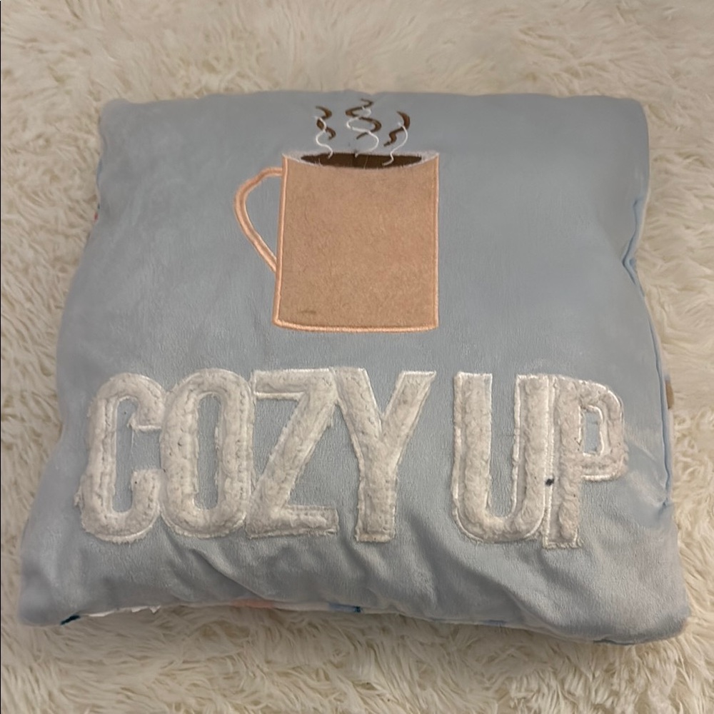 Cozy Up Pillow with Coffee Mug Design